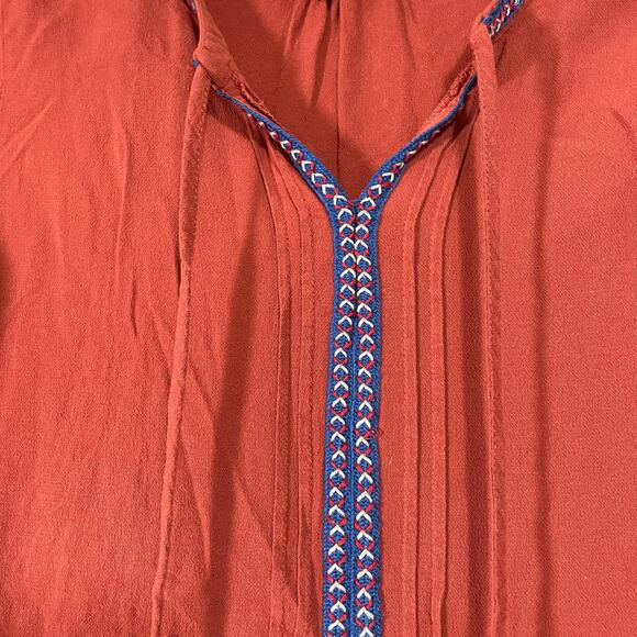 Ro & De Rust Orange Embroidered Hi-Low Peasant Top - Size Small - Long Sleeves - Picture 4 of 7